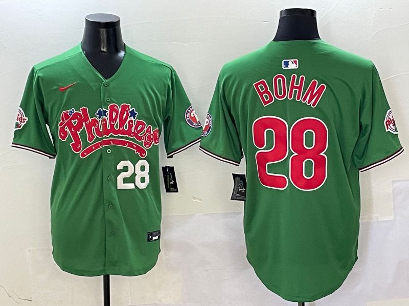 Men Philadelphia Phillies 28 Bohm Green Fourth generation Joint Name Nike 2025 MLB Jersey style 3